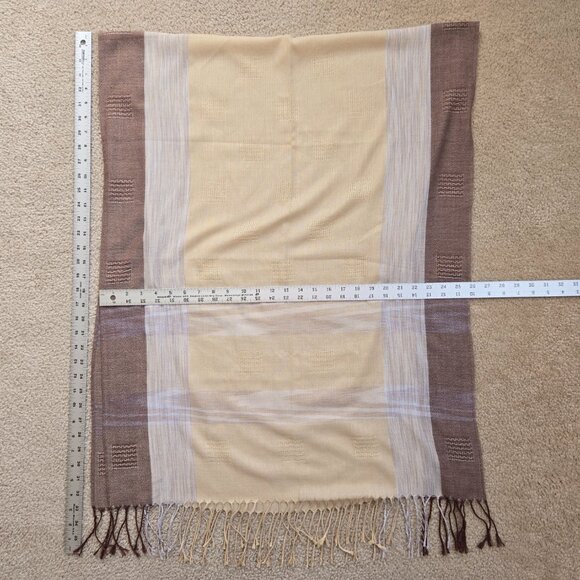 NWOT Neutral Earth Tones Fringed Scarf Lightweight - Picture 2 of 9